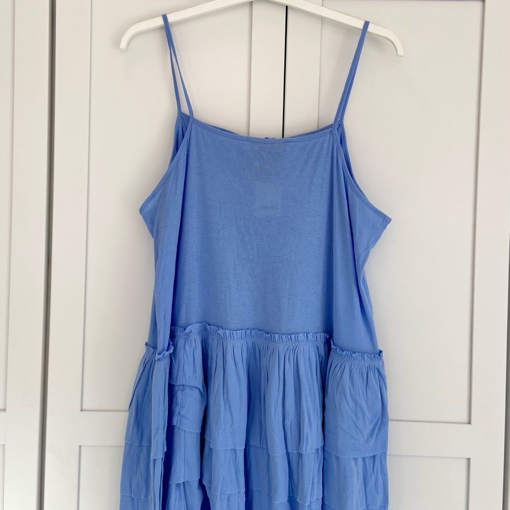 FREE PEOPLE Beach Blue Tiered Beaded Mini Dress Size M - Picture 10 of 10